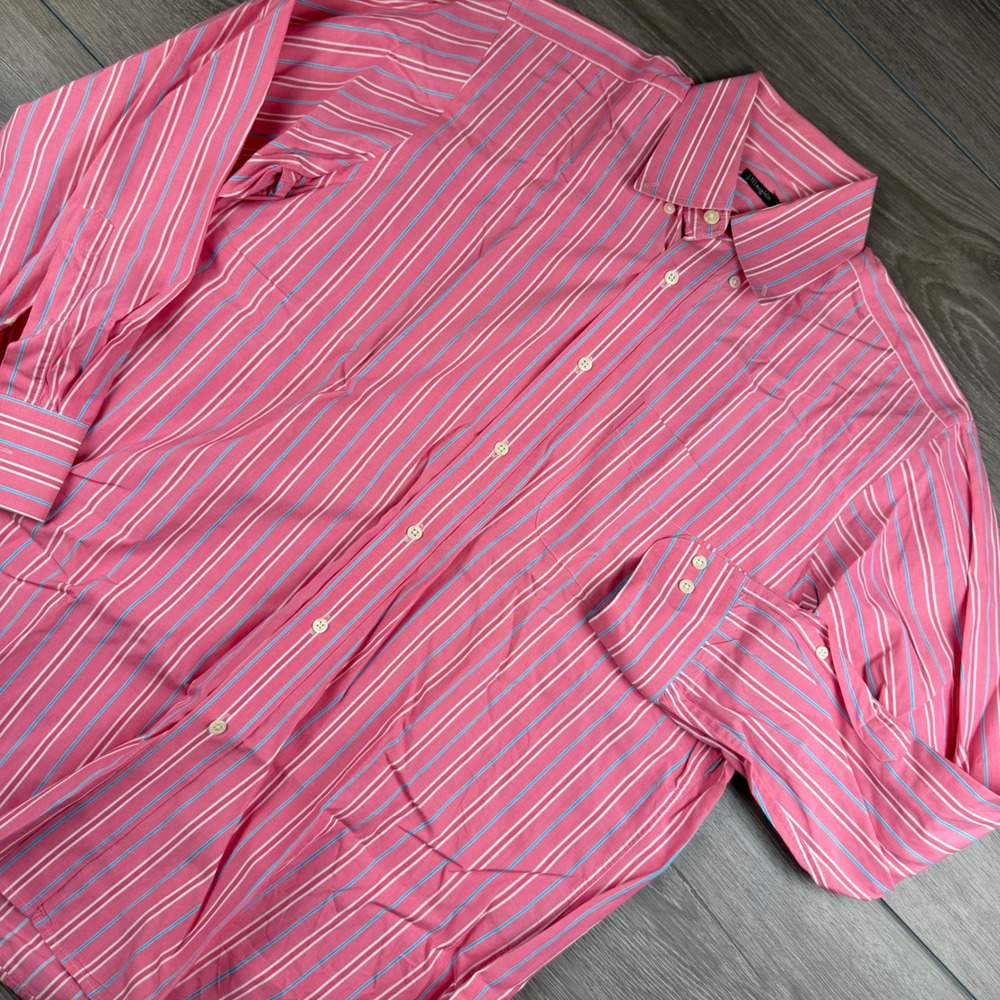 J.McLaughlin Mens Button Down Shirt Striped Pink Blue White Medium